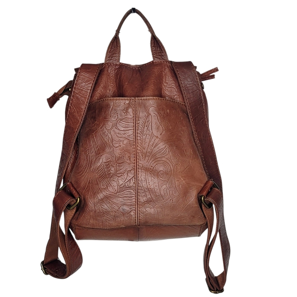 American Leather Brown Leather Embossed Women's Backpack - Picture 2 of 6
